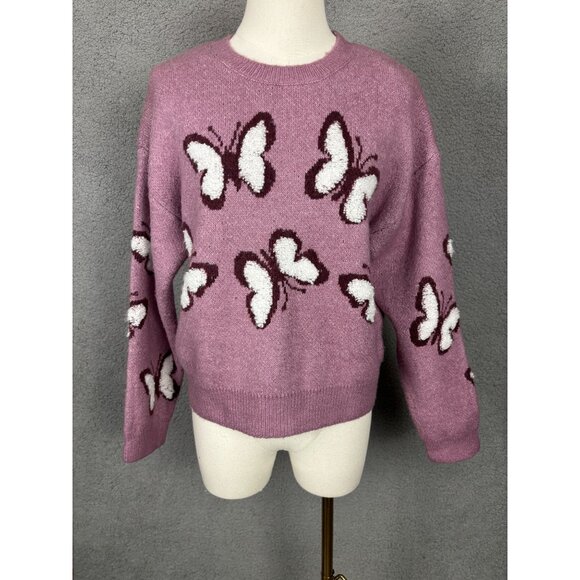 Hooked Up Sweaters - Hooked Up  Junior "It Girl" Butterfly Pattern Crewneck Sweater Pink  Medium NWTs